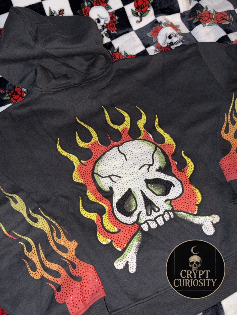 NWT Ed Hardy Flaming Skull Black Zip Up Hoodie – Size Large